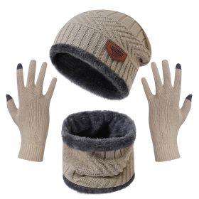 Winter Knitted Hat Scarf Gloves 3Pcs Winter Warm Beanie and Touch Screen Gloves Scarf Set Knit Beanie Skull Cap Neck Warmer Mittens for Men Women (Option: Beige)