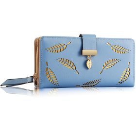 Women Wallet PU Leather Lady Long Purse Phone Clutch Case Credit Card Holder 11 Card Slots 1ID Window 5 Money Pouch (Option: Blue)