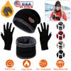 Winter Knitted Hat Scarf Gloves 3Pcs Winter Warm Beanie and Touch Screen Gloves Scarf Set Knit Beanie Skull Cap Neck Warmer Mittens for Men Women