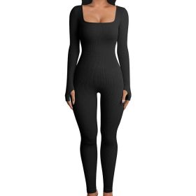 Seamless Jumpsuit Long Sleeve Shapewear Hip Lift Yoga Jumpsuit Sports Jumpsuit Bodysuits (Option: Black-S)