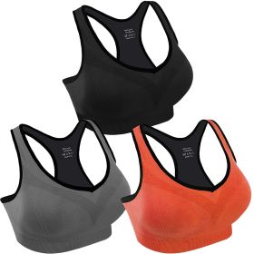3 Packs Women Padded Sports Bras Yoga Fitness Push up Bra Female Top for Gym Running Workout Training (Option: BK_GY_OE_XL)
