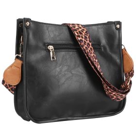 Women Fashion Leather Crossbody Bag Shoulder Bag Casual Handbag with Flexible Wearing Styles Adjustable Guitar Strap (Option: Black)