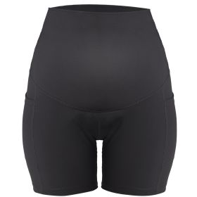 Women Maternity Shorts Seamless Pregnancy Underwear Shapewear Fitness Yoga Running Shorts High Waist Over The Belly Pants with Two Side Pockets (Option: BLK_L)