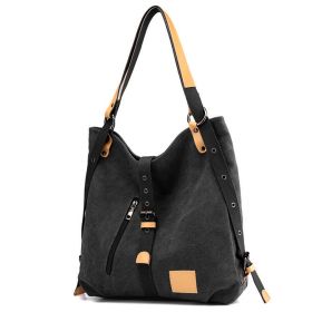 Ladies Canvas Tote Bag Multifunctional Purse Handbag Adjustable Shoulder Rucksack Convertible Backpack Wear-Resistant Dirt-Proof For Women School Offi (Option: Black)