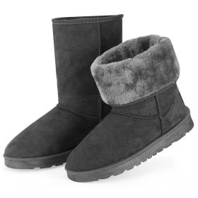 Women Ladies Snow Boots Waterproof Faux Suede Mid-Calf Boots Fur Warm Lining Shoes (Option: Grey_9)