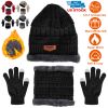 Winter Knitted Hat Scarf Gloves 3Pcs Winter Warm Beanie and Touch Screen Gloves Scarf Set Knit Beanie Skull Cap Neck Warmer Mittens for Men Women