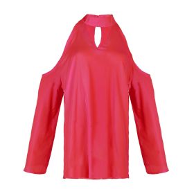 Women\'s Sexy Off The Shoulder Blouses Cold Shoulder Tops V-Neck Long Sleeve T-Shirt Solid Color Summer (Option: S_Red)