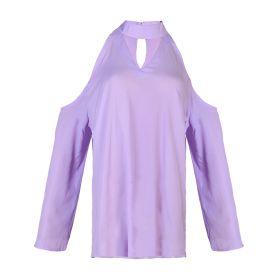 Women\'s Sexy Off The Shoulder Blouses Cold Shoulder Tops V-Neck Long Sleeve T-Shirt Solid Color Summer (Option: S_Purple)