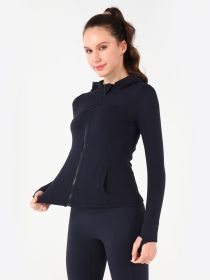 Hooded Jacket Yoga Clothes (Option: Dark Blue-XL)