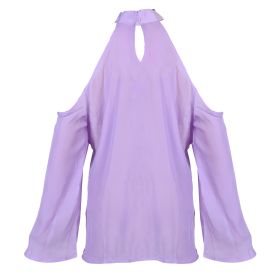 Women\'s Sexy Off The Shoulder Blouses Cold Shoulder Tops V-Neck Long Sleeve T-Shirt Solid Color Summer (Option: L_Purple)