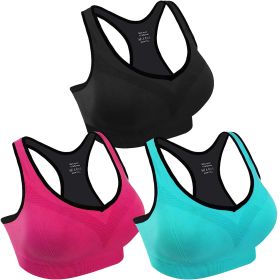 3 Packs Women Padded Sports Bras Yoga Fitness Push up Bra Female Top for Gym Running Workout Training (Option: BK_RRD_BU_M)