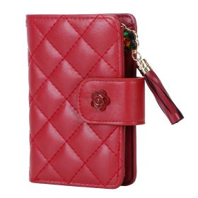 Women Wallet PU Leather Lady Clutch Case Credit Card Holder ID Card Window Coin Purse w/ Tassel For Girls (Option: Red)