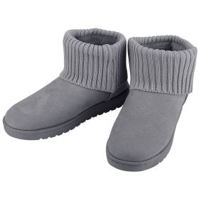 Women Lady Snow Boots Suede Mid-Calf Boot Shoe Short Plush Warm Lining Shoes w/ Anti-slip Rubber Base Knitting Design (Option: Grey_9)