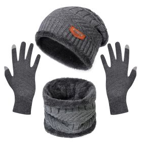 Winter Knitted Hat Scarf Gloves 3Pcs Winter Warm Beanie and Touch Screen Gloves Scarf Set Knit Beanie Skull Cap Neck Warmer Mittens for Men Women (Option: Grey)