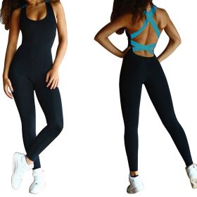 Women\'s Sports YOGA Workout Gym Fitness Jumpsuit (Option: Blue_XL)