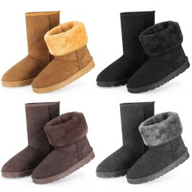 Women Ladies Snow Boots Waterproof Faux Suede Mid-Calf Boots Fur Warm Lining Shoes (Option: Chocolate_7)