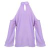 Women\'s Sexy Off The Shoulder Blouses Cold Shoulder Tops V-Neck Long Sleeve T-Shirt Solid Color Summer