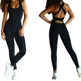 Women\'s Sports YOGA Workout Gym Fitness Jumpsuit (Option: Black_L)