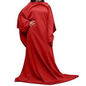 Wearable Fleece Blanket with Sleeves Cozy Warm Microplush Sofa Blanket Extra Soft Lightweight for Adult Women Men 3 Colors (Option: Red)