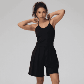One Piece Short Style' Waist Pleats (Option: Black-XL)