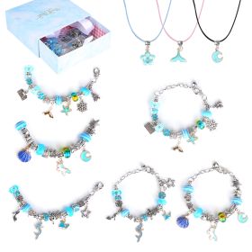 66Pcs Charm Bracelet Making Kit Kids\' Jewelry Necklace Making Kits Colorful DIY Charm Beads Pendant Set Jewelry Decor Supplies with Gift Box for 5-12 (Option: Blue)