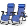 2Packs Zero Gravity Lounge Chair w/ Dual Side Tray 330lbs Load Foldable Recliner Chair w/ Stress Relief Pillow Patio Poolside Beach Lying Chair