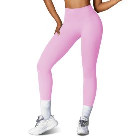 Women\'s High Waist Workout Leggings Tummy Control Compression Yoga Tight Pants Gym Pants Athletic Running Leggings with 25In Inseam No Front Seam (Option: Pink_M)