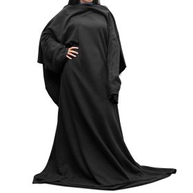 Wearable Fleece Blanket with Sleeves Cozy Warm Microplush Sofa Blanket Extra Soft Lightweight for Adult Women Men 3 Colors (Option: Black)