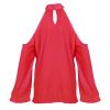 Women\'s Sexy Off The Shoulder Blouses Cold Shoulder Tops V-Neck Long Sleeve T-Shirt Solid Color Summer