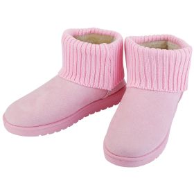 Women Lady Snow Boots Suede Mid-Calf Boot Shoe Short Plush Warm Lining Shoes w/ Anti-slip Rubber Base Knitting Design (Option: Pink_7)
