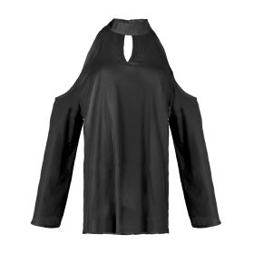Women\'s Sexy Off The Shoulder Blouses Cold Shoulder Tops V-Neck Long Sleeve T-Shirt Solid Color Summer (Option: S_Black)