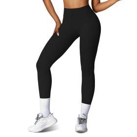 Women\'s High Waist Workout Leggings Tummy Control Compression Yoga Tight Pants Gym Pants Athletic Running Leggings with 25In Inseam No Front Seam (Option: Black_XL)