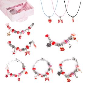 66Pcs Charm Bracelet Making Kit Kids\' Jewelry Necklace Making Kits Colorful DIY Charm Beads Pendant Set Jewelry Decor Supplies with Gift Box for 5-12 (Option: Red)