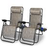 2Packs Zero Gravity Lounge Chair w/ Dual Side Tray 330lbs Load Foldable Recliner Chair w/ Stress Relief Pillow Patio Poolside Beach Lying Chair