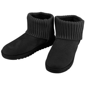 Women Lady Snow Boots Suede Mid-Calf Boot Shoe Short Plush Warm Lining Shoes w/ Anti-slip Rubber Base Knitting Design (Option: Black_6)